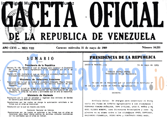 Gaceta Oficial 34231 del 31 Mayo 1989