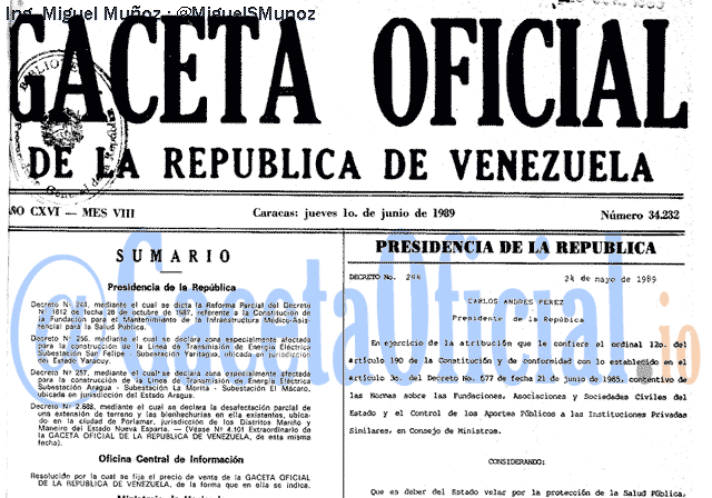 Gaceta Oficial 34232 del 1 Junio 1989