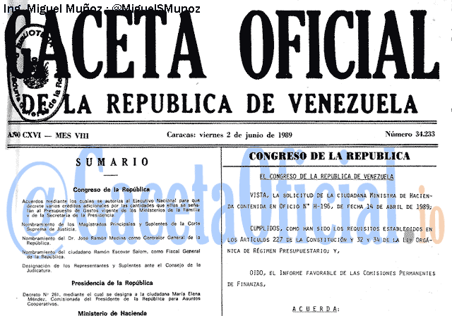 Gaceta Oficial 34233 del 2 Junio 1989