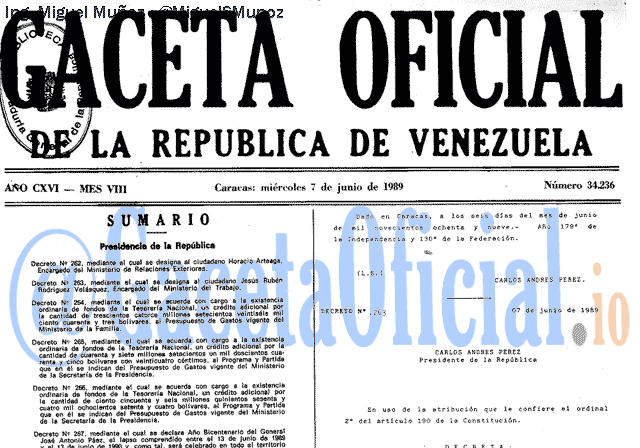 Gaceta Oficial 34236 del 7 Junio 1989