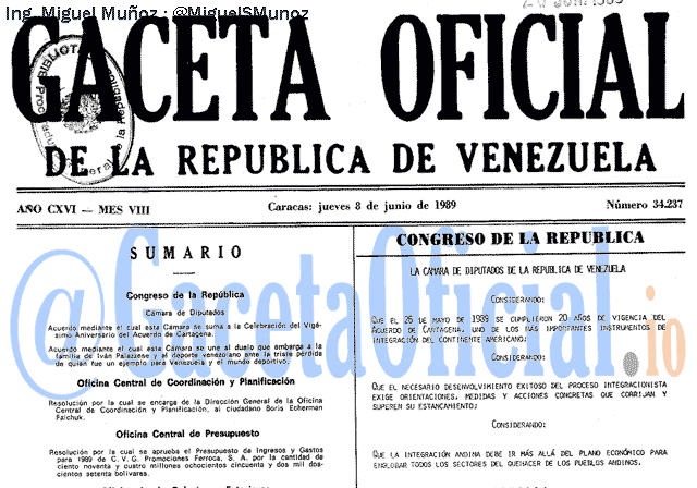 Gaceta Oficial 34237 del 8 Junio 1989