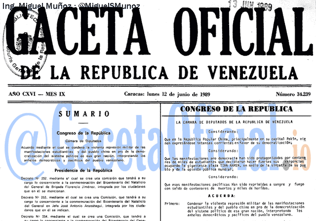 Gaceta Oficial 34239 del 12 Junio 1989