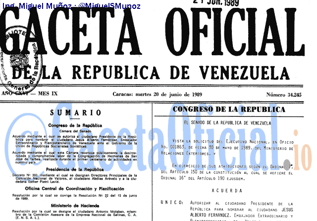 Gaceta Oficial 34245 del 20 Junio 1989
