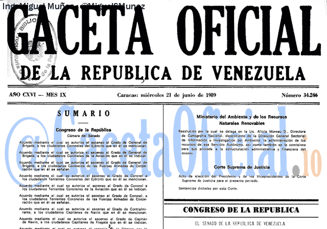 Gaceta Oficial 34246 del 21 Junio 1989