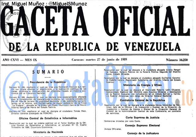 Gaceta Oficial 34250 del 27 Junio 1989