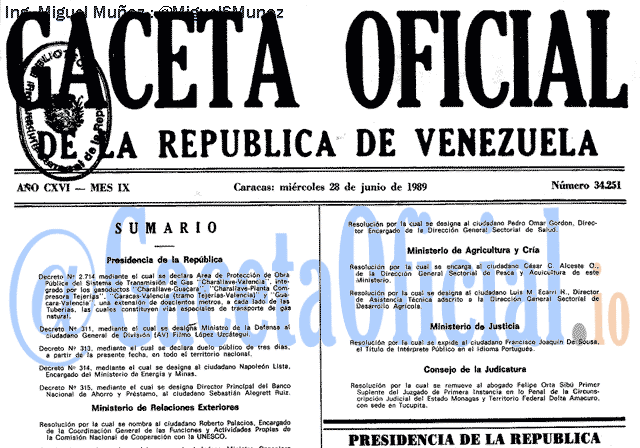 Gaceta Oficial 34251 del 28 Junio 1989