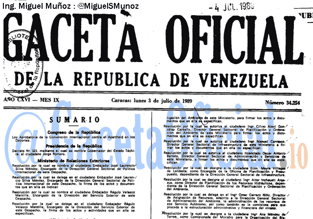 Gaceta Oficial 34254 del 3 Julio 1989
