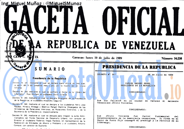 Gaceta Oficial 34258 del 10 Julio 1989