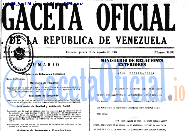 Gaceta Oficial 34280 del 10 Agosto 1989