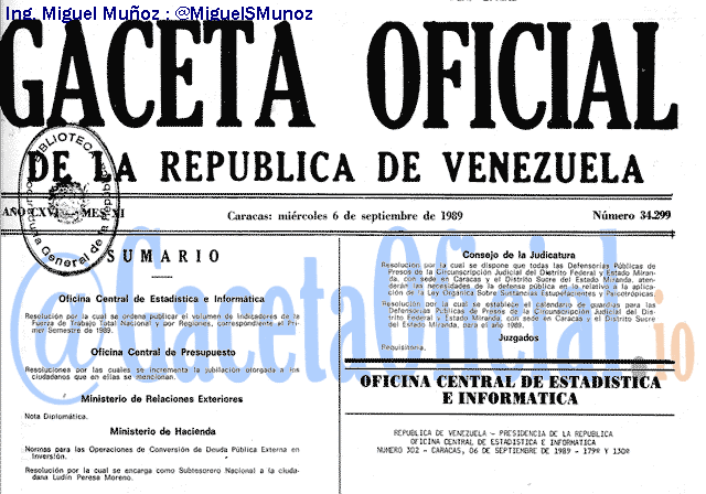 Gaceta Oficial 34299 del 6 Septiembre 1989