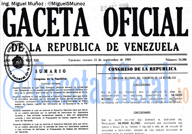 Gaceta Oficial 34306 del 15 Septiembre 1989