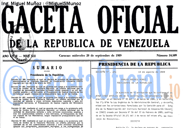 Gaceta Oficial 34309 del 20 Septiembre 1989