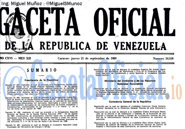 Gaceta Oficial 34310 del 21 Septiembre 1989