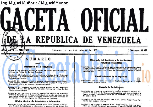 Gaceta Oficial 34321 del 6 Octubre 1989