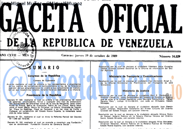 Gaceta Oficial 34329 del 19 Octubre 1989
