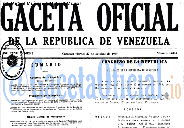 Gaceta Oficial 34334 del 27 Octubre 1989