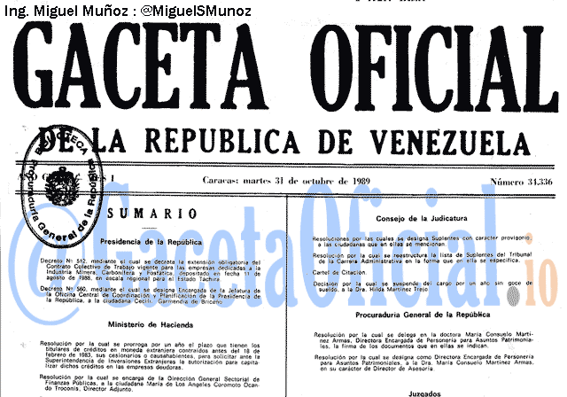 Gaceta Oficial 34336 del 31 Octubre 1989
