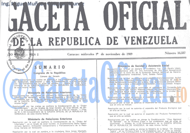 Gaceta Oficial 34337 del 1 Noviembre 1989