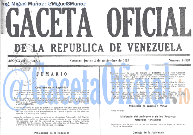 Gaceta Oficial 34338 del 2 Noviembre 1989