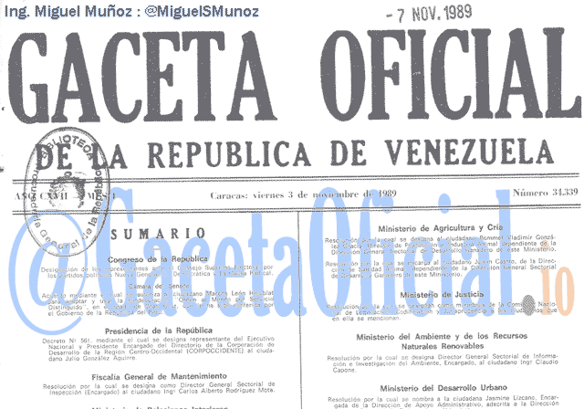 Gaceta Oficial 34339 del 3 Noviembre 1989