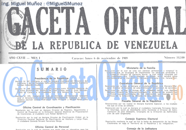 Gaceta Oficial 34340 del 6 Noviembre 1989