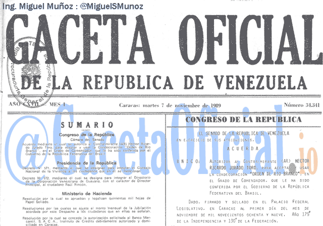 Gaceta Oficial 34341 del 7 Noviembre 1989