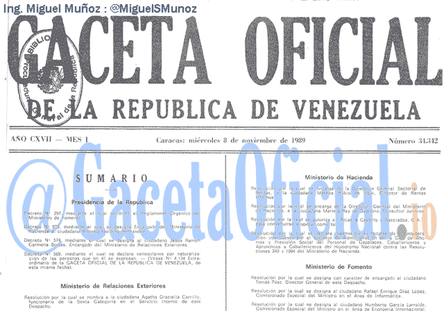 Gaceta Oficial 34342 del 8 Noviembre 1989