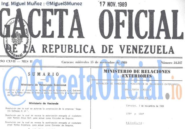 Gaceta Oficial 34347 del 15 Noviembre 1989