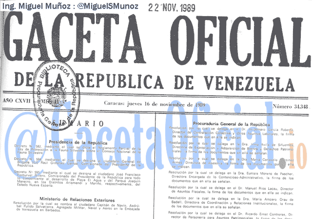 Gaceta Oficial 34348 del 16 Noviembre 1989