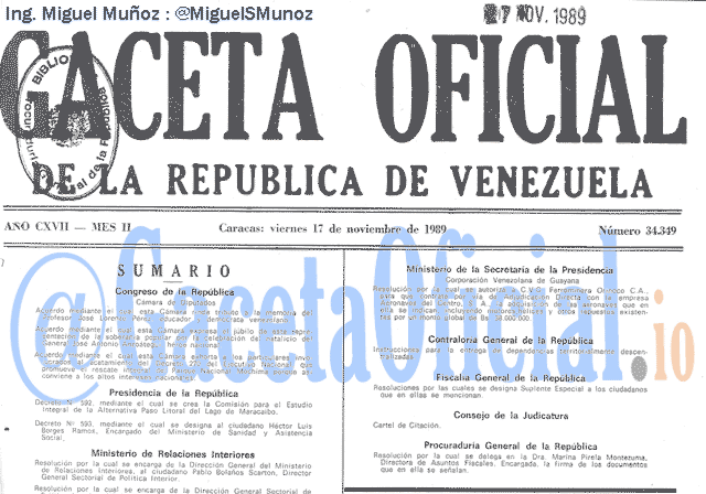 Gaceta Oficial 34349 del 17 Noviembre 1989