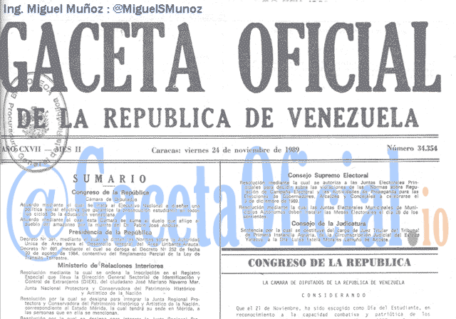 Gaceta Oficial 34354 del 24 Noviembre 1989