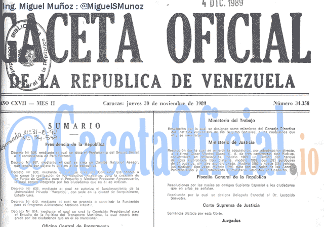 Gaceta Oficial 34358 del 30 Noviembre 1989