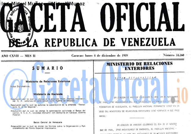Gaceta Oficial 34360 del 4 Diciembre 1989