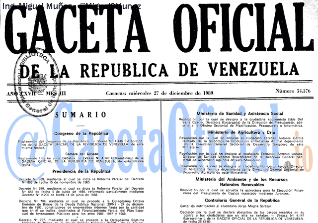 Gaceta Oficial 34376 del 27 Diciembre 1989