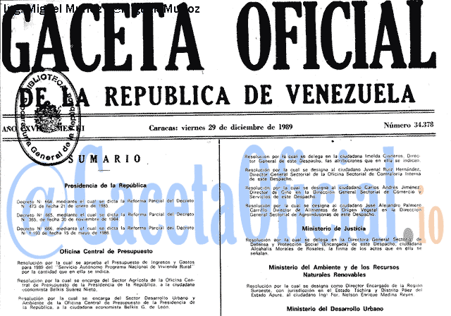Gaceta Oficial 34378 del 29 Diciembre 1989
