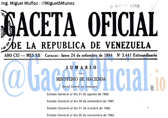 Gaceta Oficial 3441 del 24 Septiembre 1984