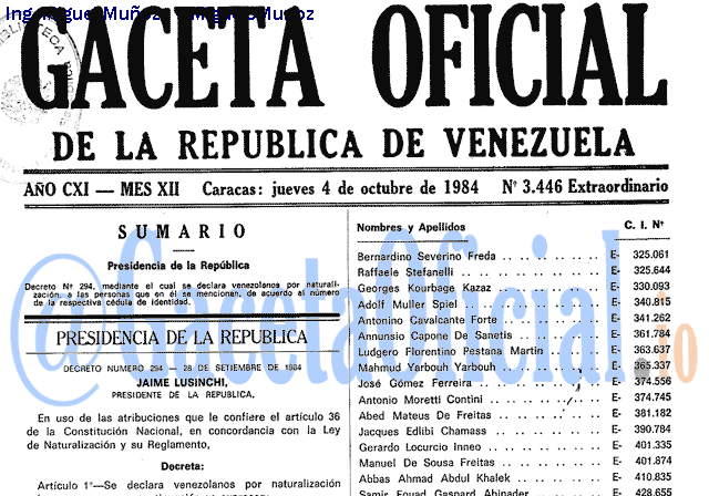 Gaceta Oficial 3446 del 4 Octubre 1984