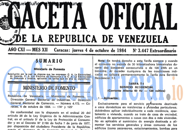 Gaceta Oficial 3447 del 4 Octubre 1984