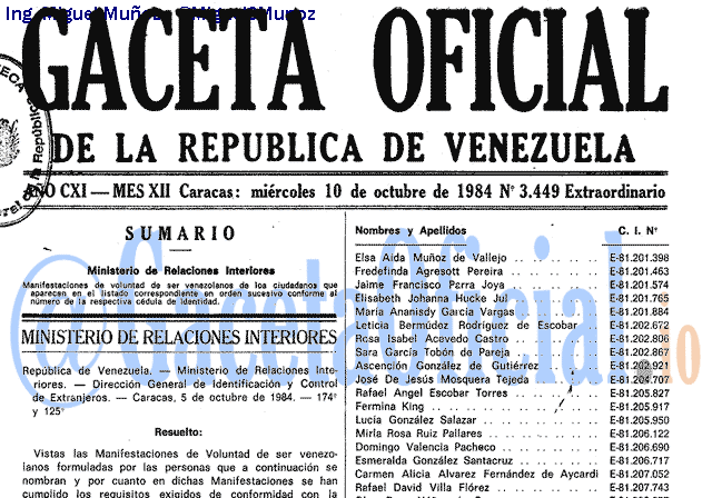 Gaceta Oficial 3449 del 10 Octubre 1984