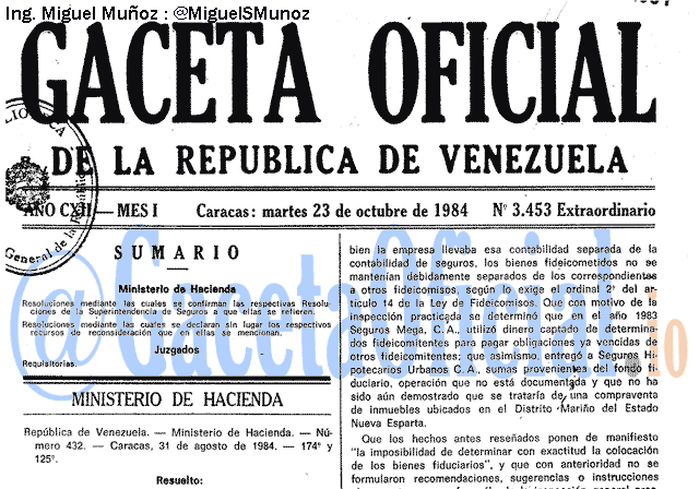 Gaceta Oficial 3453 del 23 Octubre 1984