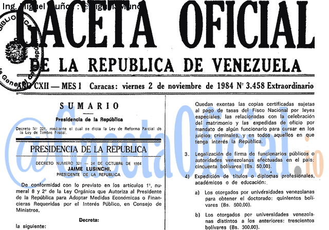 Gaceta Oficial 3458 del 2 Noviembre 1984