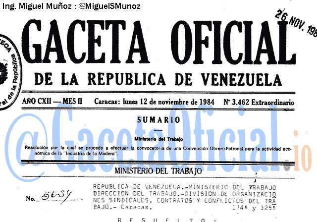 Gaceta Oficial 3462 del 12 Noviembre 1984