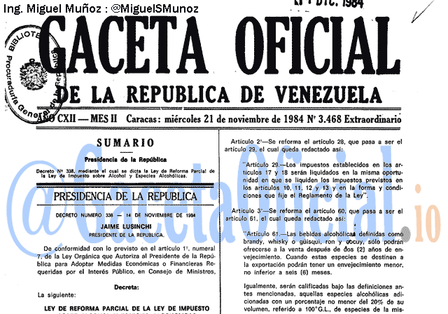 Gaceta Oficial 3468 del 21 Noviembre 1984