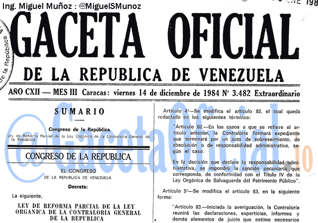 Gaceta Oficial 3482 del 14 Diciembre 1984