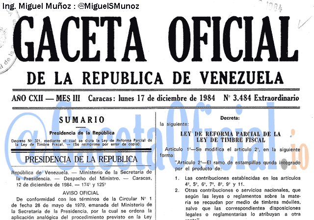 Gaceta Oficial 3484 del 17 Diciembre 1984