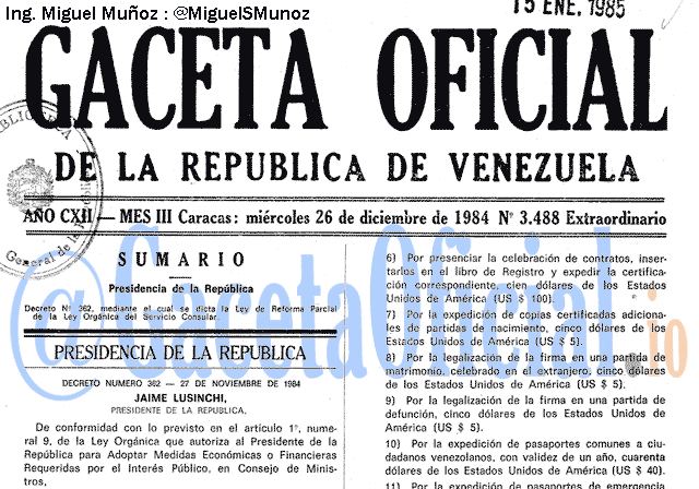 Gaceta Oficial 3488 del 26 Diciembre 1984
