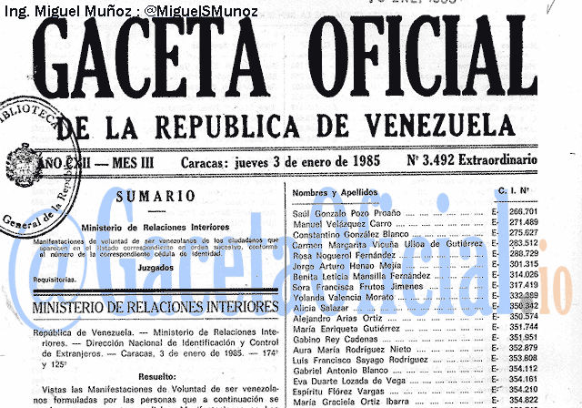 Gaceta Oficial 3492 del 3 Enero 1985