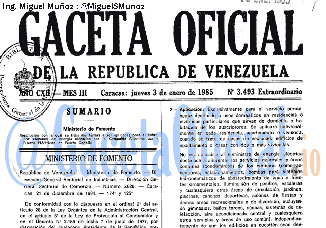 Gaceta Oficial 3493 del 3 Enero 1985