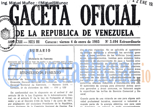 Gaceta Oficial 3494 del 4 Enero 1985