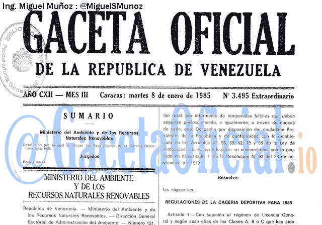 Gaceta Oficial 3495 del 8 Enero 1985